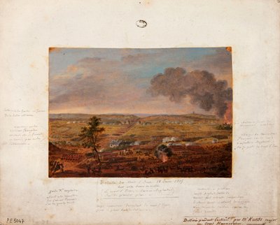 Batalla de Mont-Saint-Jean, dibujada y pintada durante la acción por el Mayor Kunts de la unidad hanoveriana, 18 de junio de 1815 (lápiz y gouache sobre cartón) de German School