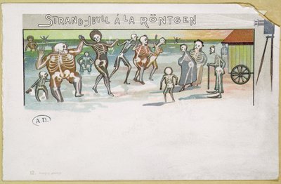 Idilio en la playa al estilo Röntgen, caricatura sobre los rayos X, c.1896-99 (grabado en color) de German School