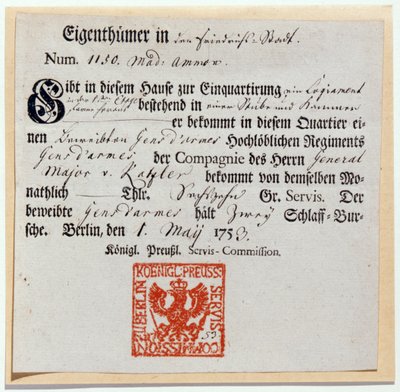 Vale de alojamiento, 1759 de German School