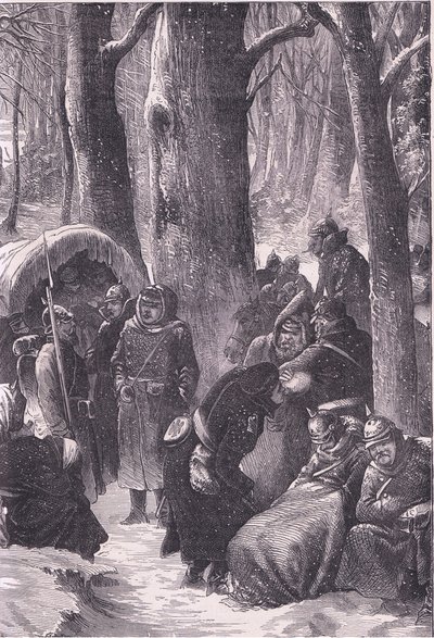 Bivouac en la nieve, Historia de la guerra entre Francia y Alemania de Cassell, publicada por Cassell and Company Limited, c.1890 de German School