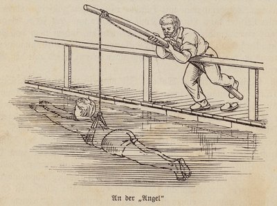 Niño aprendiendo a nadar (grabado) de German School