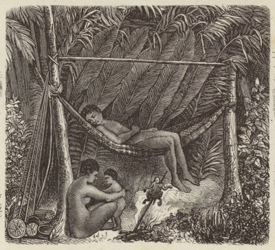 Nativo brasileño descansando en una hamaca (grabado) de German School