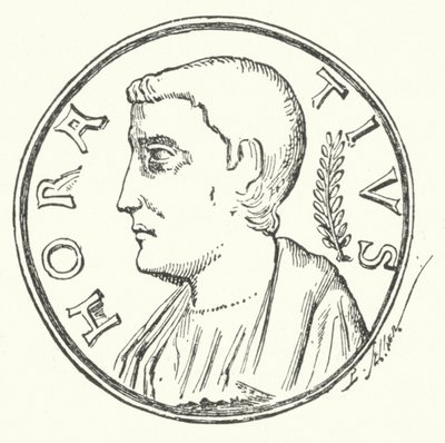 Moneda de bronce que muestra la cabeza del héroe romano Horacio de German School