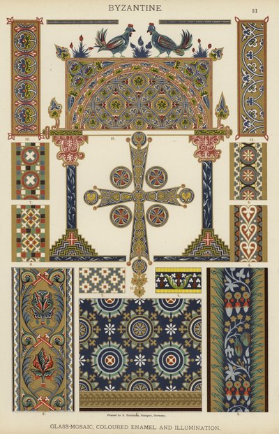 Bizantino, mosaico de vidrio, esmalte coloreado e iluminación de German School