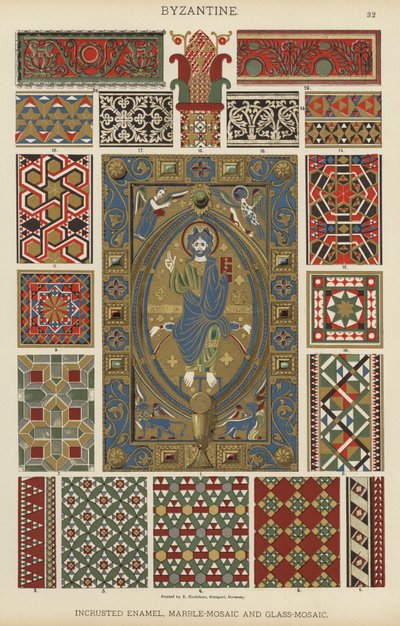 Bizantino, Esmalte Incrustado, Mosaico de Mármol y Mosaico de Vidrio (litografía a color) de German School