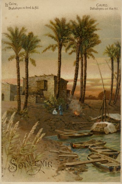 El Cairo - Dahabeahs en el río Nilo (cromolito) de German School