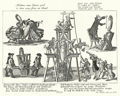 Caricatura sobre las pelucas excesivamente altas usadas por las mujeres de moda en el siglo XVIII de German School