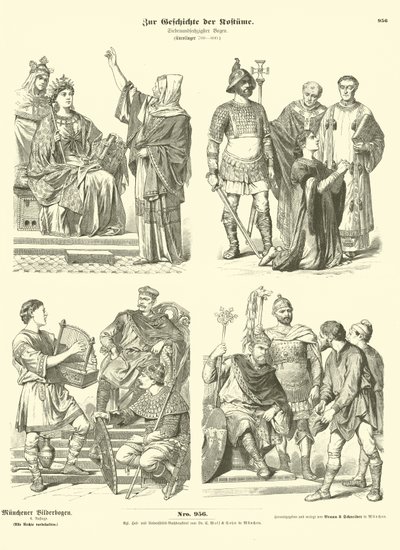 Trajes francos carolingios, siglo VIII de German School