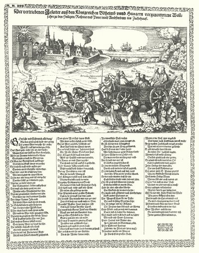 Caricatura que muestra a los jesuitas expulsados de Bohemia y Hungría en 1620 al inicio de la Guerra de los Treinta Años de German School