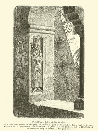 Imagen tallada en piedra de Federico Barbarroja, Emperador del Sacro Imperio Romano (grabado) de German School