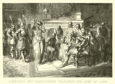 Catharina von Schwartzburg amenaza al Duque de Alba de German School