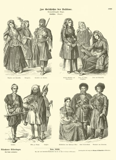 Trajes caucásicos, siglo XIX de German School