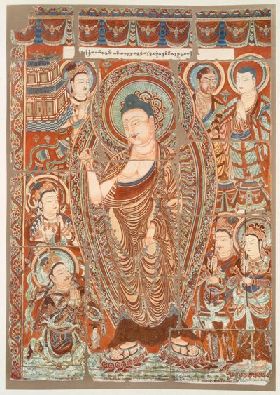 Pintura rupestre que muestra la adoración de Buda Simha de German School