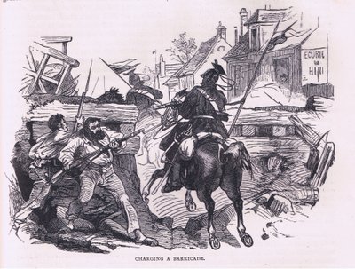Cargando una barricada, Cassells History of the War between France and Germany publicado por Cassell and Company Limited, c.1890 de German School
