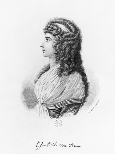 Charlotte von Stein, nacida von Schardt, finales del siglo XVIII-principios del siglo XIX, grabado por G. Wolf de German School