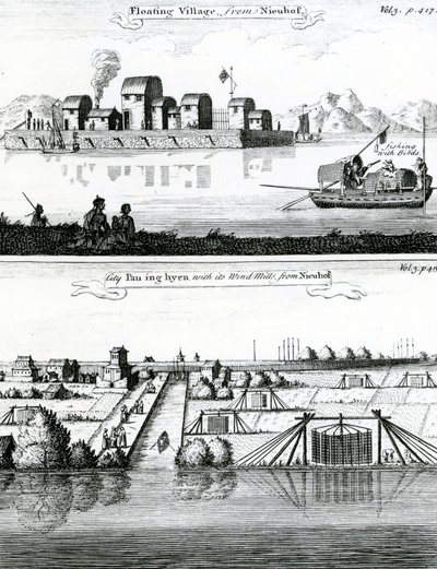 Aldea flotante china, siglo XVII de German School
