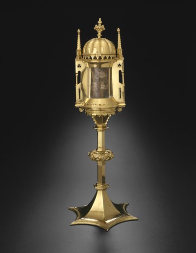 Custodia circular con techo abovedado de Braunschweig, Alemania, finales del siglo XIV (plata dorada y cristal) de German School
