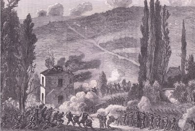 Combate en Chatillon, Historia de la Guerra entre Francia y Alemania de Cassell, publicada por Cassell and Company Limited, c.1890 (litografía) de German School