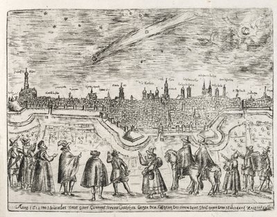 Cometa visto sobre Augsburgo a finales de noviembre de 1618, de Cometen Historia, pub. 1618 de German School