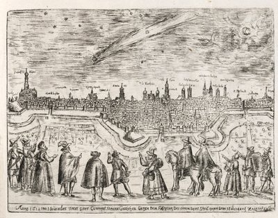 Cometa visto sobre Augsburgo a finales de noviembre de 1618, pub. 1618 de German School
