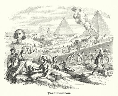 Construcción de las Pirámides, antiguo Egipto (grabado) de German School