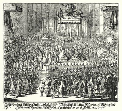 Coronación del Rey Guillermo III y la Reina María en la Abadía de Westminster de German School