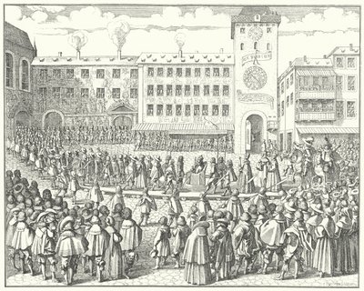 Procesión de coronación de Matías, Emperador del Sacro Imperio Romano en 1612 de German School
