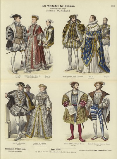 Traje de la realeza y nobleza francesa, siglo XVI de German School