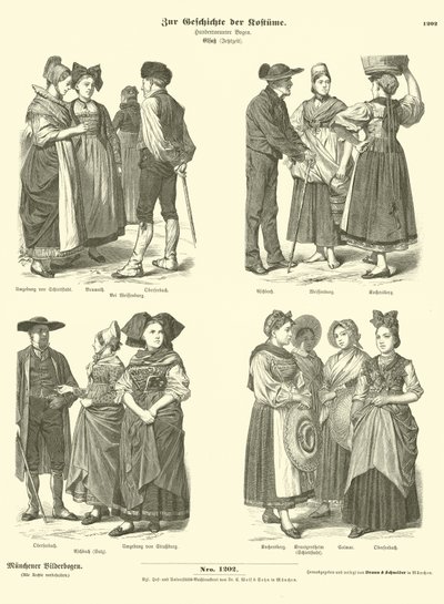 Trajes de Alsacia, siglo XIX de German School