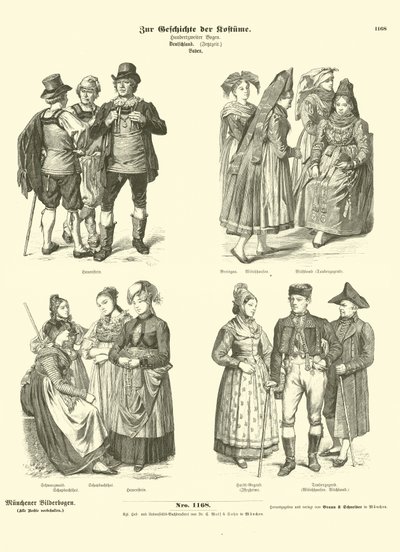 Trajes de Baden, Alemania, siglo XIX de German School