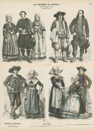 Trajes de Bretaña, finales del siglo XIX de German School