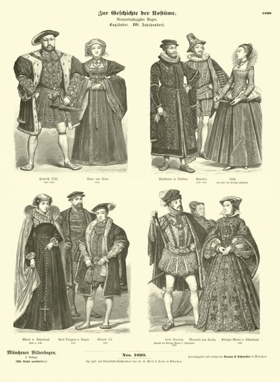 Trajes de la realeza y la nobleza inglesa y escocesa, siglo XVI de German School