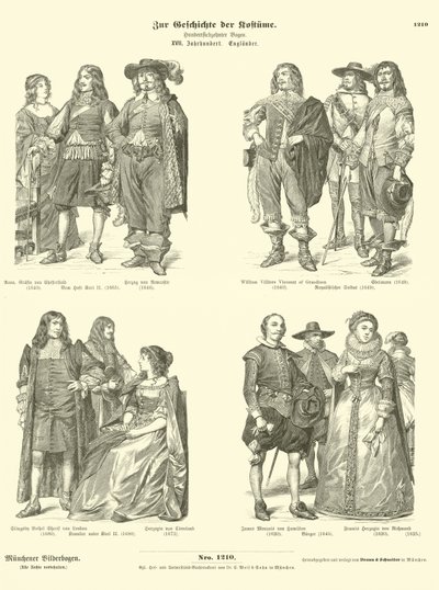 Trajes de la nobleza inglesa, siglo XVII de German School