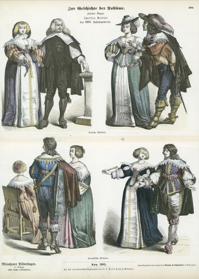 Trajes de la nobleza alemana y francesa, mediados del siglo XVII de German School