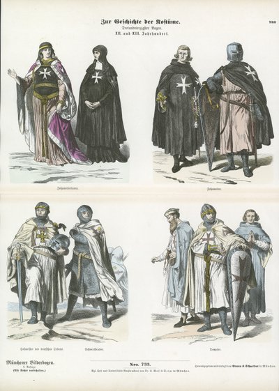 Trajes de los miembros de las órdenes cruzadas, siglos XII y XIII de German School