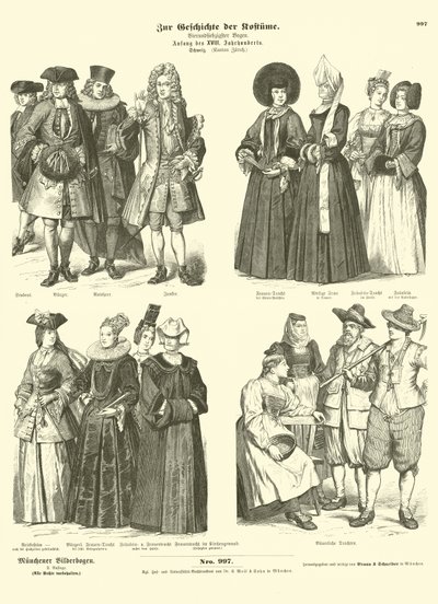 Trajes del cantón suizo de Zúrich, principios del siglo XVIII de German School