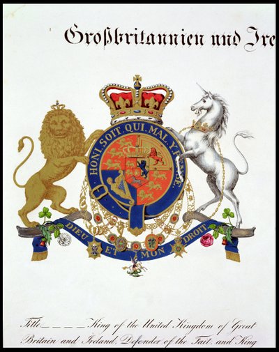 Escudo del Rey del Reino Unido de Gran Bretaña e Irlanda, Defensor de la Fe y Rey de Hannover (c.1801-37) de German School