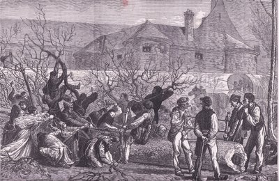 Cortando árboles alrededor de París para leña, Historia de la guerra entre Francia y Alemania de Cassell, publicada por Cassell and Company Limited, c.1890 de German School