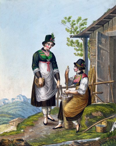 Lecheras en los Alpes cerca de Tegernsee, principios del siglo XIX de German School