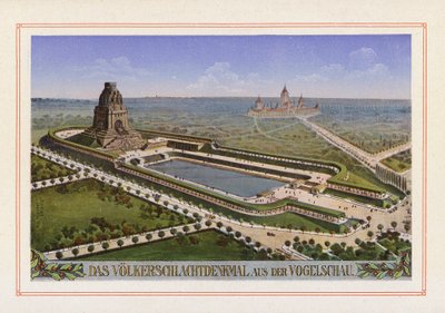 Vista aérea del Volkerschlachtdenkmal (litografía en color) de German School