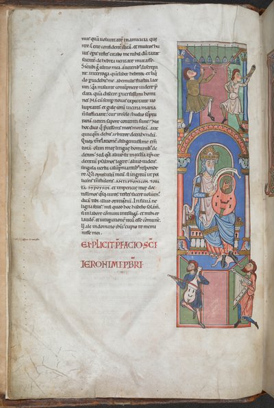 David como arpista en el prefacio de los Salmos, "Biblia de Worms", Harley 2804 f.3v, 2º-3º cuarto del siglo XII (tinta y color sobre pergamino) de German School