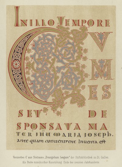 Letra decorada C del Evangelium longum de Sintram, finales del siglo IX de German School