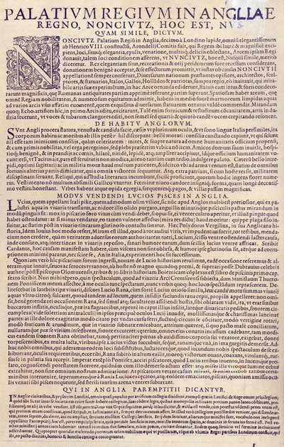 Descripción del Palacio de Nonesuch, el pueblo inglés, su apariencia y costumbres, manera de vender pescado en Inglaterra y descripción del sistema de aprendizaje, 1598 de German School