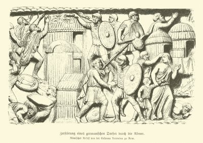 Destrucción de una aldea germánica por soldados romanos de German School