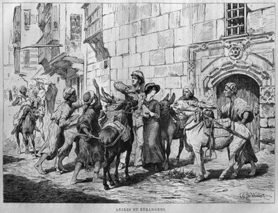 Conductores de burros y turistas, de LEgypte de Georg Moritz Ebers (1837-98), 1881 de German School