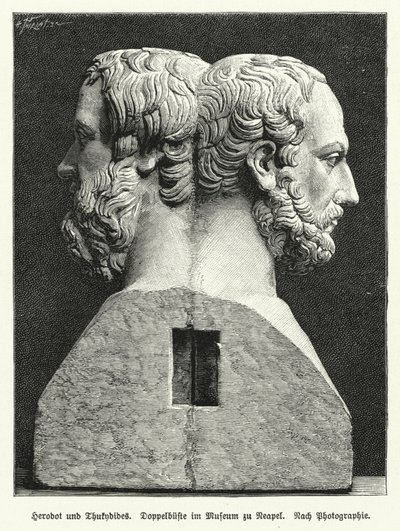 Doble busto de Heródoto y Tucídides, historiadores griegos antiguos de German School