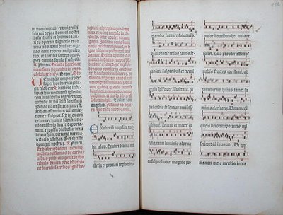 Doble página con un canto llano tomado de un incunable, del Missale Romanum, c.1482 de German School