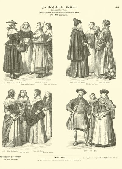 Trajes holandeses, bohemios, españoles, ingleses, franceses y polacos, siglos XVI - XVII de German School
