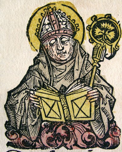 Edmund Rich, el Arzobispo de Canterbury, publicado en la Crónica de Núremberg, 1493 de German School