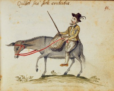 Egerton 1269 f.92 Hombre montado en una mula, del Album Amicorum, de Moyses Walens, Colonia de German School